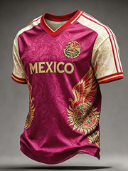 Men's Mexico Football Lover Printed V-neck T-shirt
