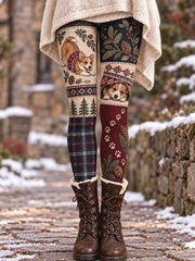 Women's Vintage Winter Floral Animals Art Printed Leggings