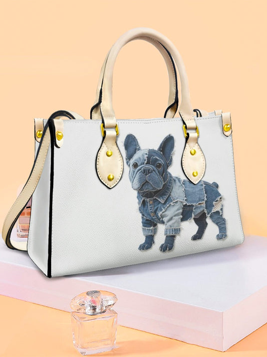Women's Bulldog Patchwork Art Leather Tote Shoulder Bag