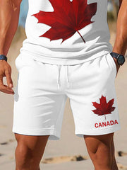 Men's Canadian Maple Leaf Print Casual Two-Piece Set