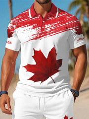 Men's Canadian Maple Leaf Print Casual Two-Piece Set
