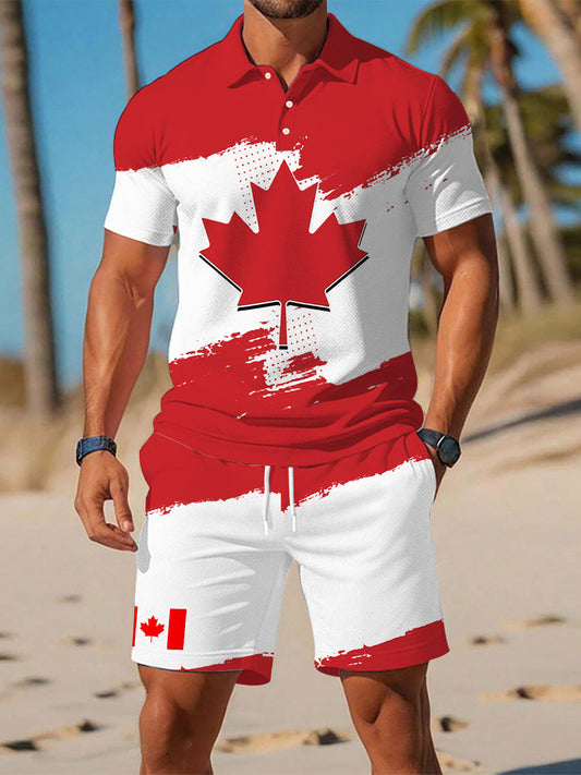 Men's Canadian Maple Leaf Print Casual Two-Piece Set