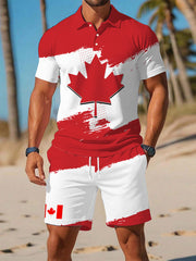 Men's Canadian Maple Leaf Print Casual Two-Piece Set