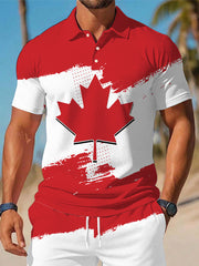 Men's Canadian Maple Leaf Print Casual Two-Piece Set