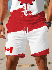 Men's Canadian Maple Leaf Print Casual Two-Piece Set