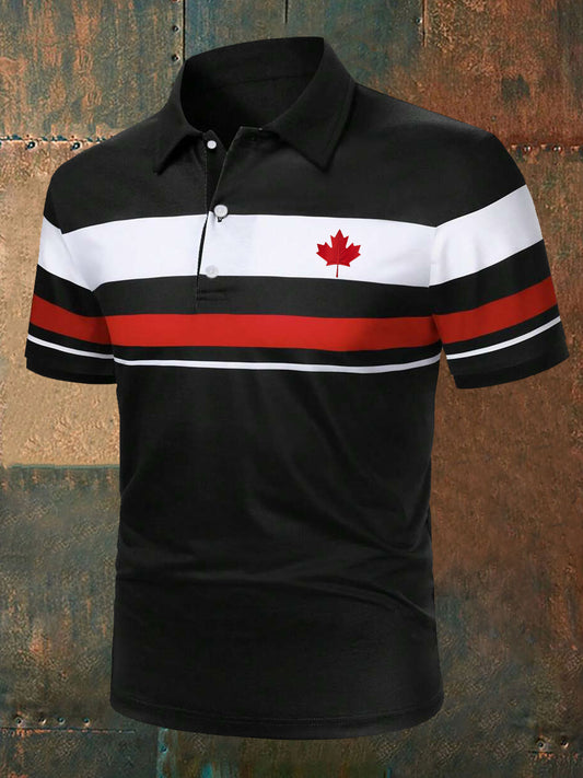 Men's Canadian Maple Leaf Stripes Print Casual Top