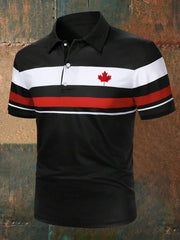 Men's Canadian Maple Leaf Stripes Print Casual Top