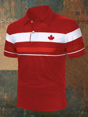 Men's Canadian Maple Leaf Stripes Print Casual Top
