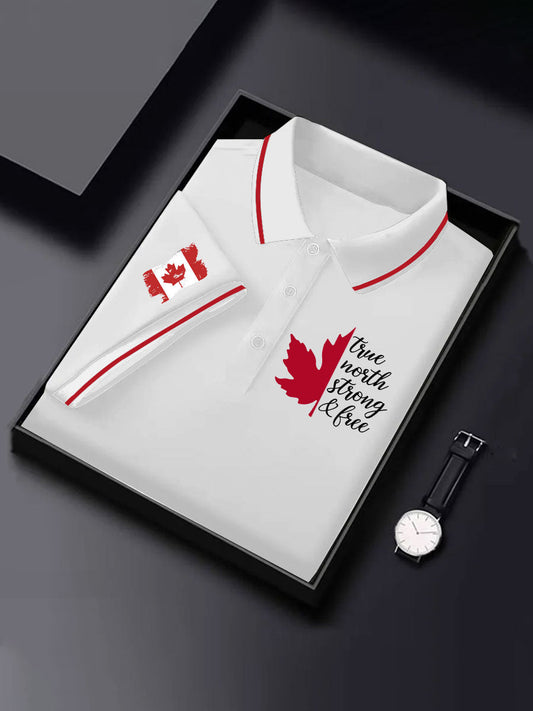 Men's Canada True North Strong And Free Print Button T-Shirt