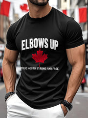 Men's Elbows Up True North Strong And Free Canadian Maple Leaf Print Casual Tee