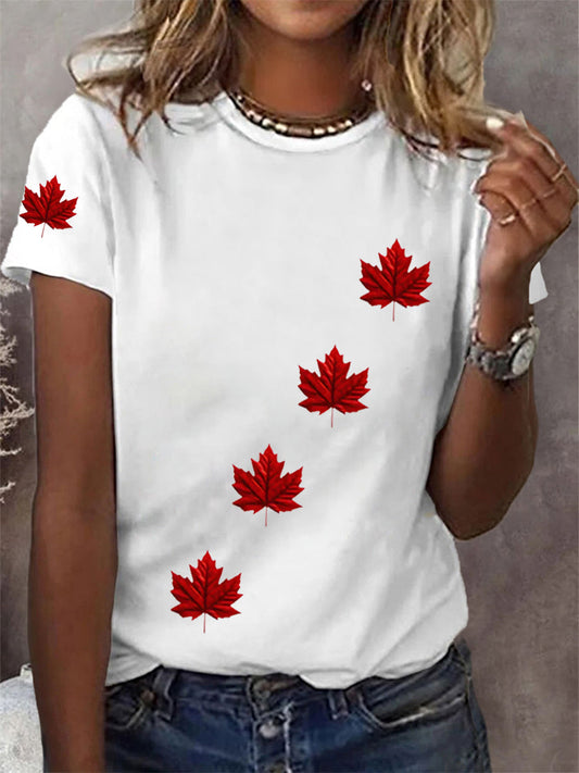 Women's Canadian Maple Leaf Print Casual Tee