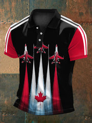 Men's Patriotic Canadian Air Plane Canada Flag and Maple Leaf Print Casual Top