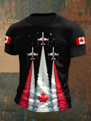 Men's Patriotic Canadian Air Plane Canada Flag and Maple Leaf Print Casual Tee