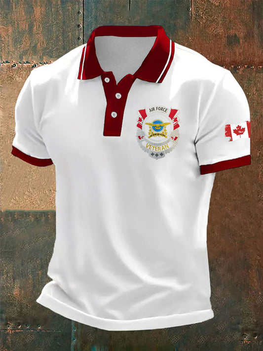 Men's Canadian Air Force Veteran Print Casual Button Top
