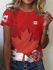 Women's Canadian Flag Maple Leaf Print Casual Tee