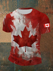 Men's Canadian Flag Maple Leaf Print Casual T-shirt