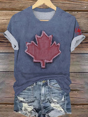 Women's Retro Canada Day Print Short Sleeve T-Shirt