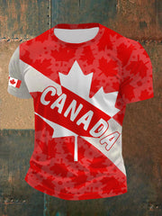 Men's Canadian Flag Maple Leaf Print Casual T-shirt