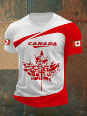 Men's Canadian Flag Maple Leaf Print Casual T-shirt