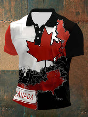 Men's Canada Print Casual Button T-Shirt