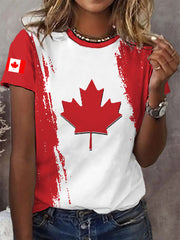 Women's Canadian Flag Maple Leaf Print Casual Tee