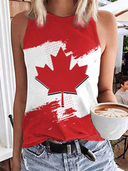 Women's Canadian Flag Maple Leaf Print Casual Vests