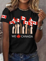 Women's Proud To Be Canadian,Canadian Flag Print Casual Tee
