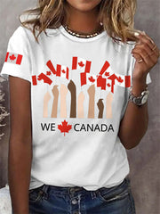Women's Proud To Be Canadian,Canadian Flag Print Casual Tee