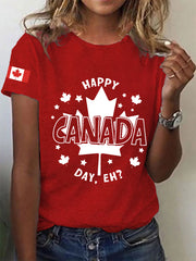 Women's Canadian Flag Maple Leaf Print Casual Tee