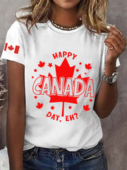 Women's Canadian Flag Maple Leaf Print Casual Tee