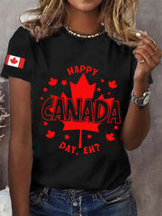Women's Canadian Flag Maple Leaf Print Casual Tee
