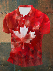 Men's Canada Print Casual Button T-Shirt