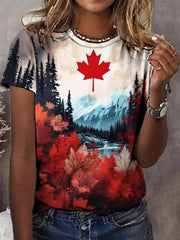 Women's Canadian Maple Leaf Nature Landscape Print Casual Tee