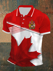 Men's Canada Print Casual Button T-Shirt