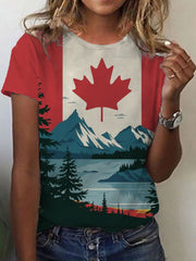 Women's Canadian Maple Leaf Landscape Print Casual Short-sleeve T-shirt