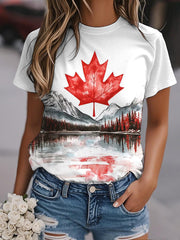 Women's Canadian Maple Leaf Nature Landscape Print Casual Tee