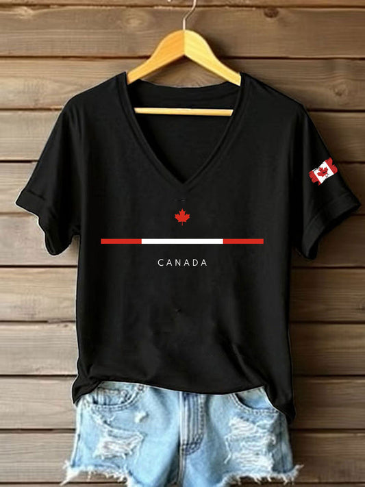 Women's Canadian Maple Leaf Printed Casual T-Shirt
