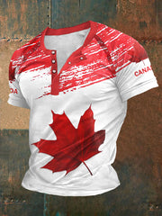 Men's Canadian Maple Leaf Print Casual Buttons Tee