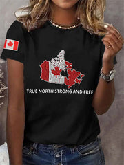 Women's True North Strong And Free Canadian Flag Print Casual Tee