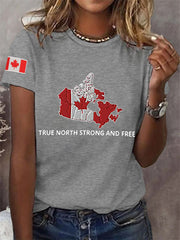Women's True North Strong And Free Canadian Flag Print Casual Tee