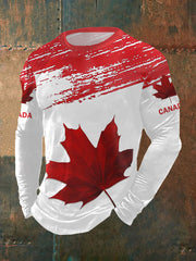 Men's Canadian Maple Leaf Print Casual Long-Sleeve Tee