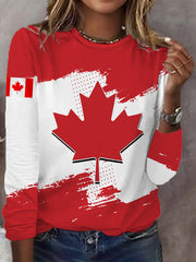 Women's Canadian Maple Leaf Print Casual Long-Sleeve T-Shirt