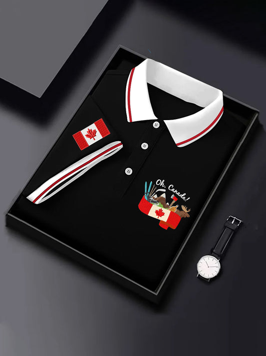 Men's Canadian Flag Maple Leaf Print Casual Top