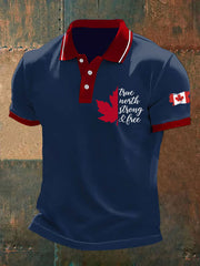 Men's Canada True North Strong And Free Print Button T-Shirt
