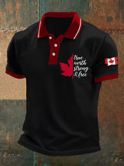 Men's Canada True North Strong And Free Print Button T-Shirt