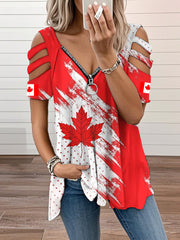 Women's V-neck Happy Canada Day T-shirt