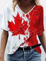 Women's Canadian Maple Leaf Printed Casual T-Shirt