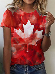 Women's Canadian Maple Leaf Printed Casual T-Shirt