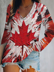 Women's Canadian Maple Leaf Printed Casual T-Shirt