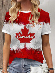 Women's Canadian Flag Maple Leaf Print Casual Short Sleeve T-shirt